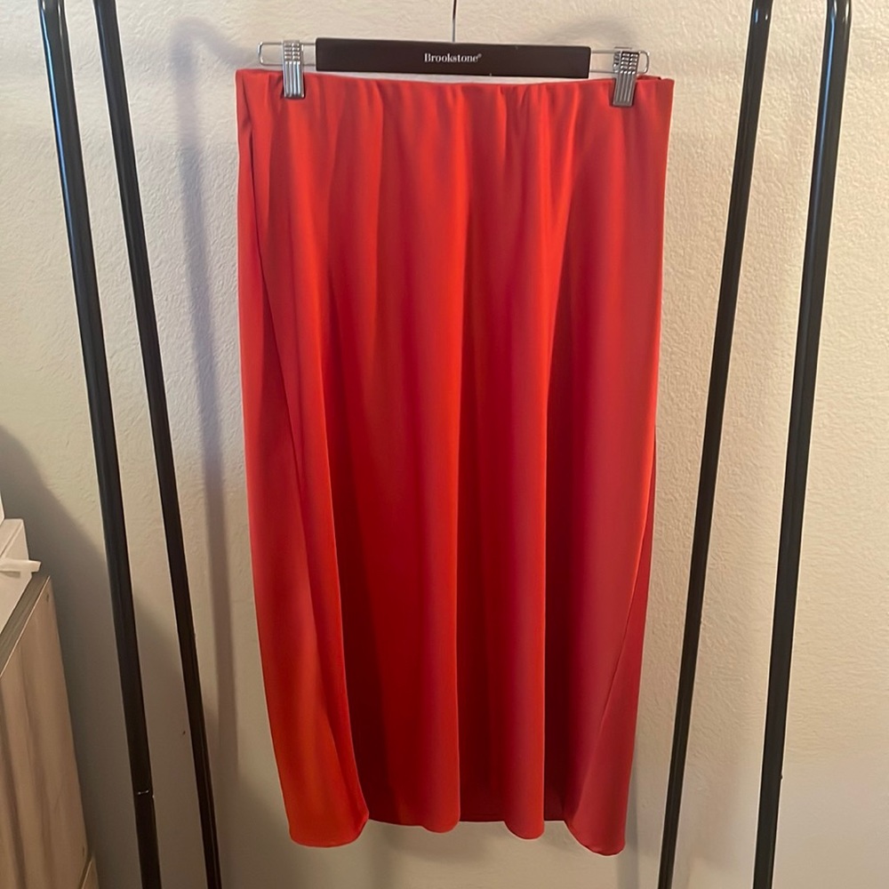 Red silky mid skirt
